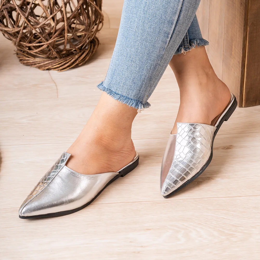 Hotta | Shiny Summer Mules - Silver