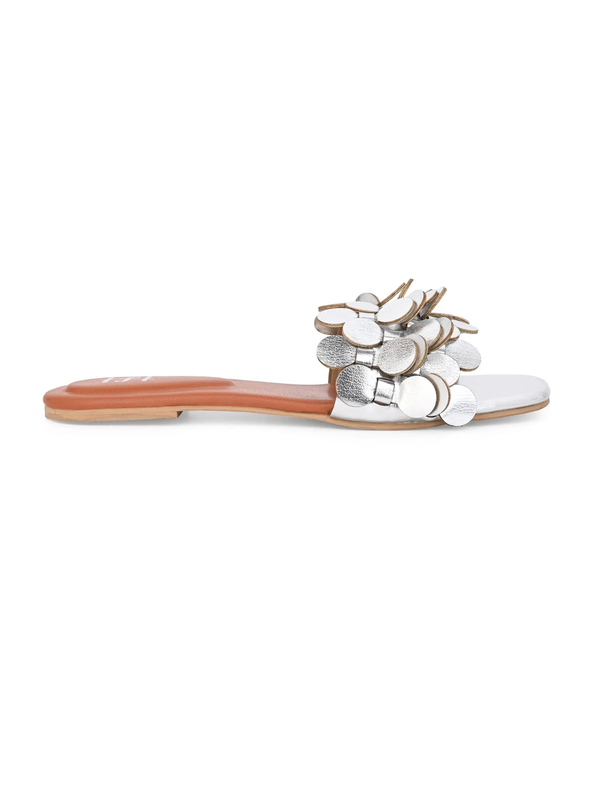 Hydes and Hues Women Open-Toe Silver Coin flats