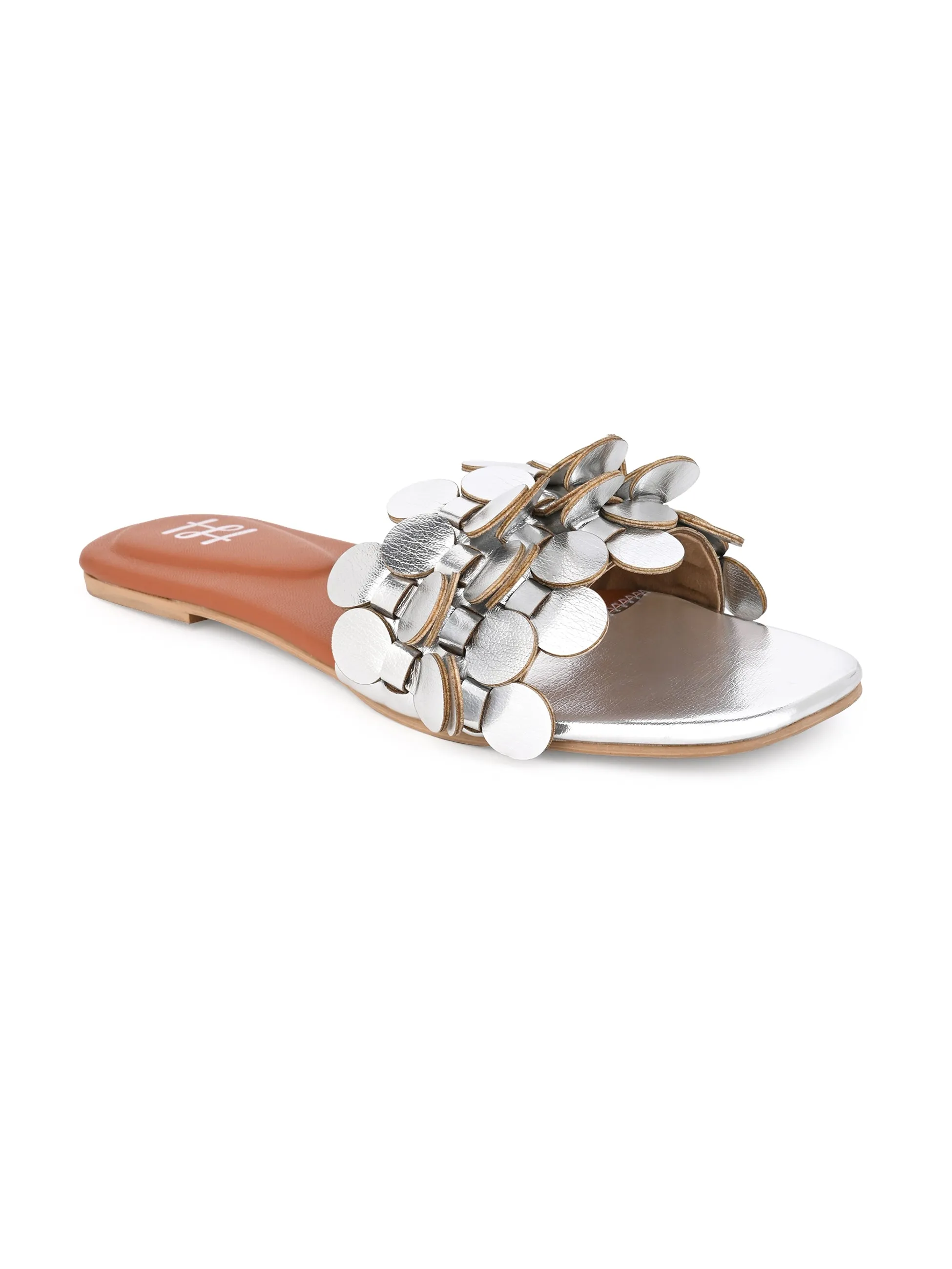 Hydes and Hues Women Open-Toe Silver Coin flats