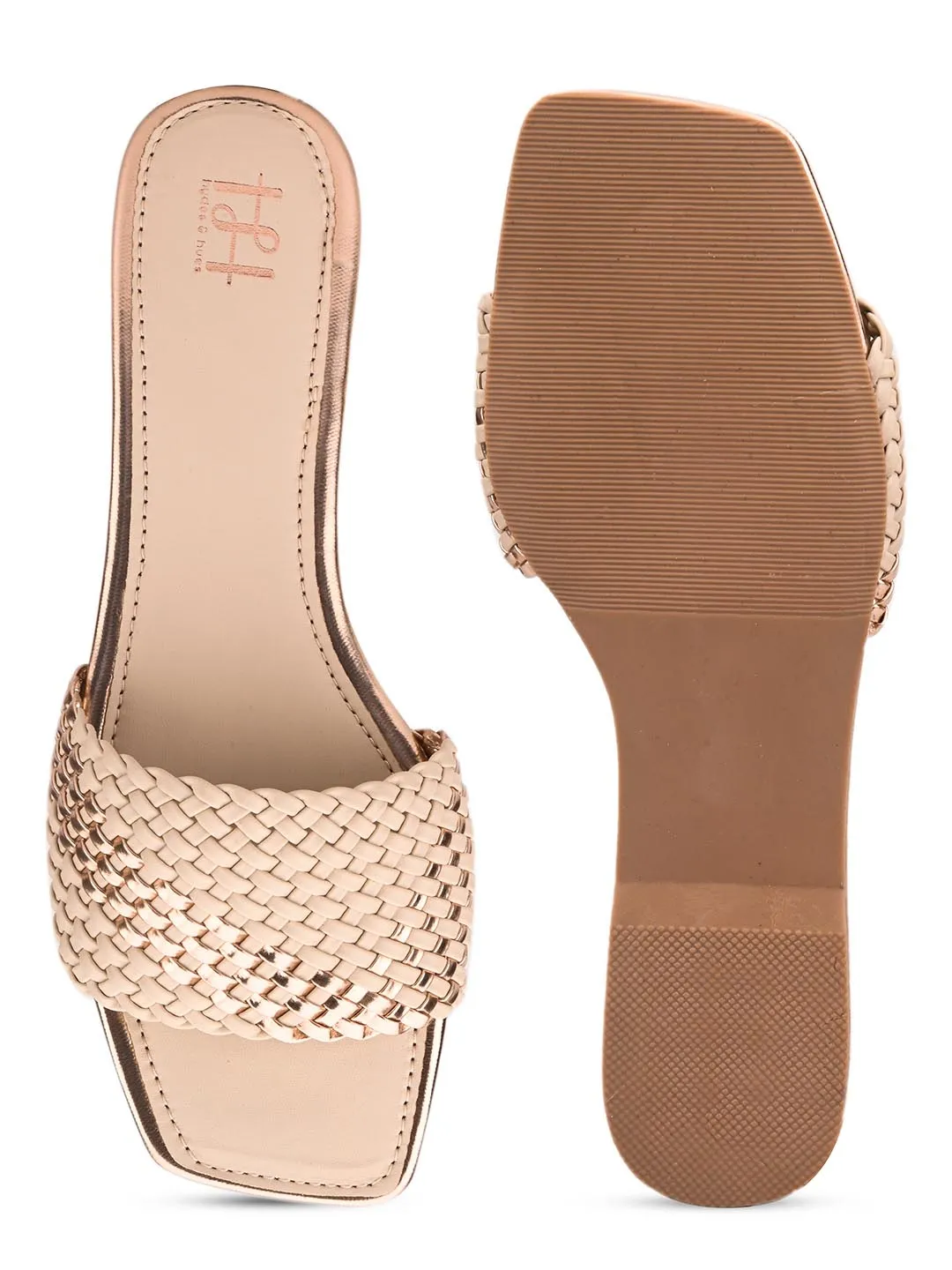 Hydes N Hues Women Gold-Toned Open Toe Flats