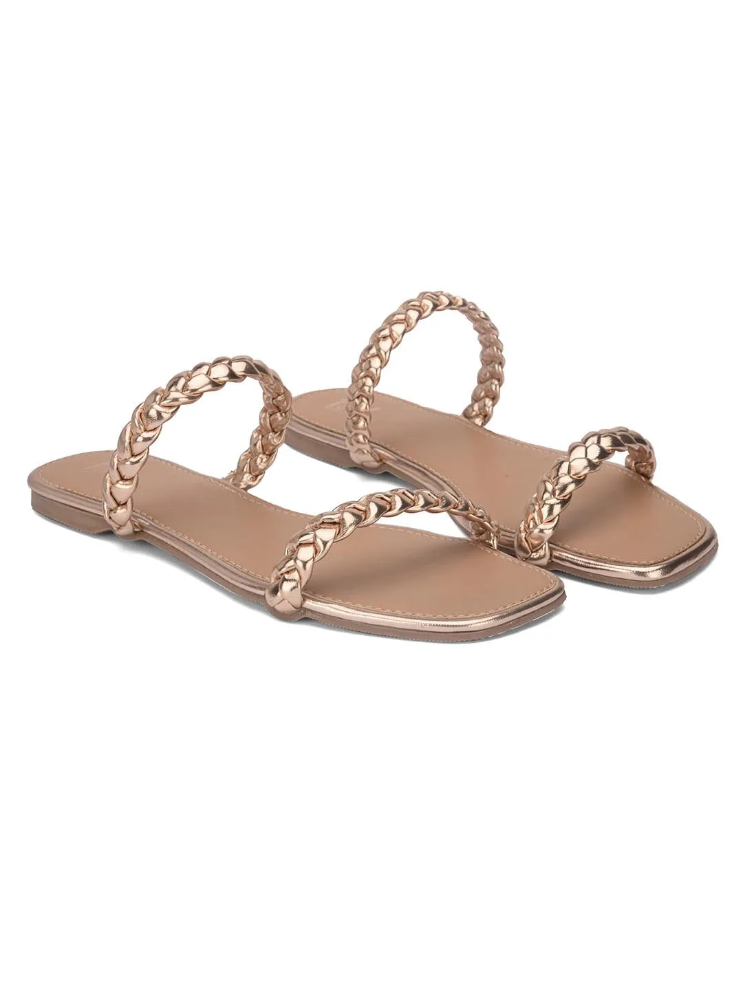 Hydes N Hues Women Rose Gold-Toned Printed One Toe Flats