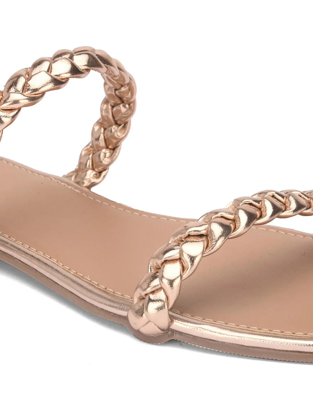 Hydes N Hues Women Rose Gold-Toned Printed One Toe Flats