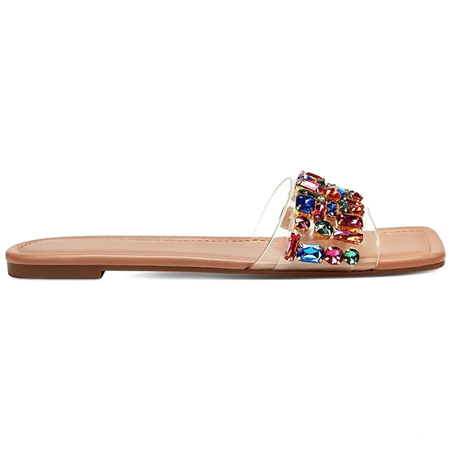 JILLENE Women's Square Toe Flats Slide Sandals