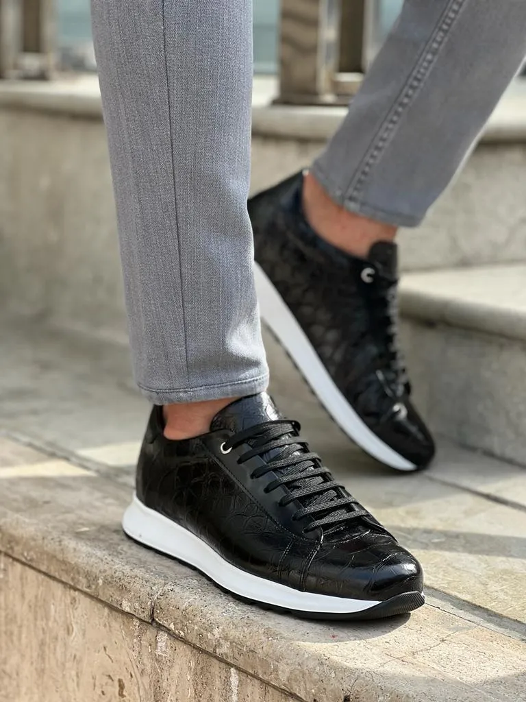 Lawson Black Crocodile Pattern Mid-Top Sneakers