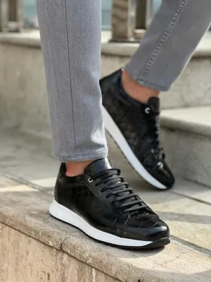 Lawson Black Crocodile Pattern Mid-Top Sneakers