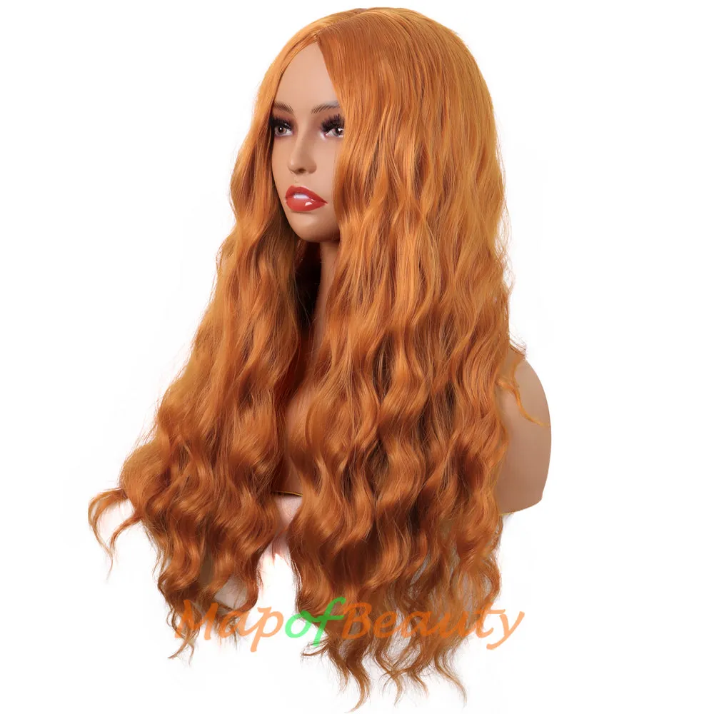 Long Wavy Wigs Middle Part Synthetic Fiber Curly Hair Replacement Wig For Party Cosplay Daily