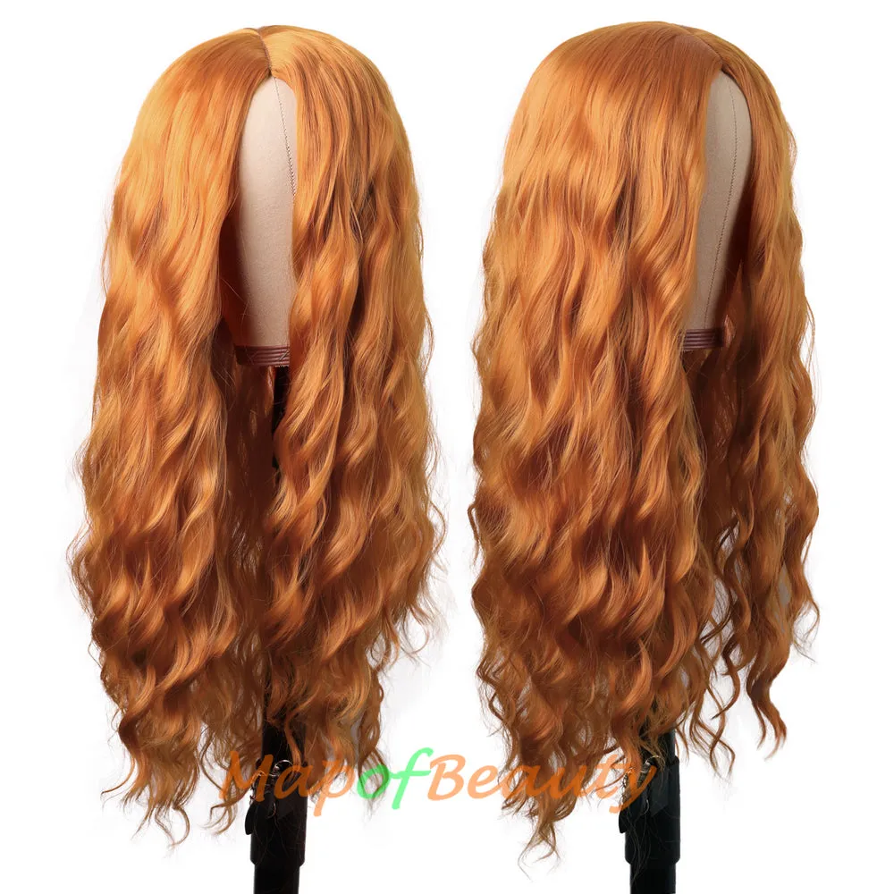Long Wavy Wigs Middle Part Synthetic Fiber Curly Hair Replacement Wig For Party Cosplay Daily