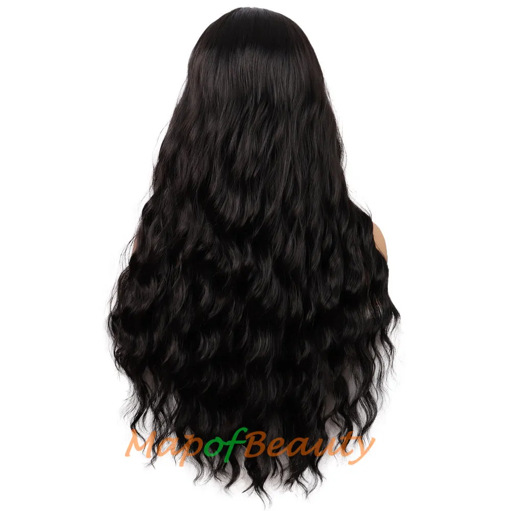Long Wavy Wigs Middle Part Synthetic Fiber Curly Hair Replacement Wig For Party Cosplay Daily
