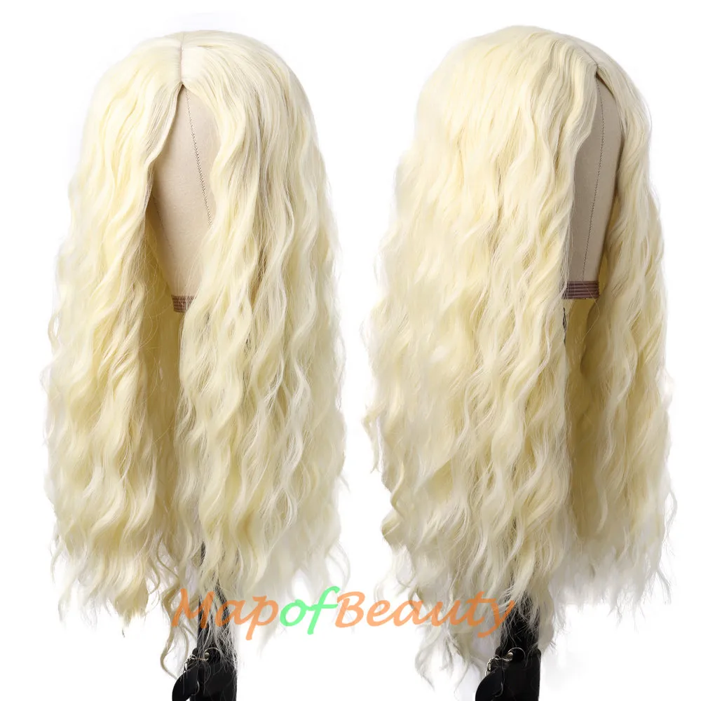 Long Wavy Wigs Middle Part Synthetic Fiber Curly Hair Replacement Wig For Party Cosplay Daily