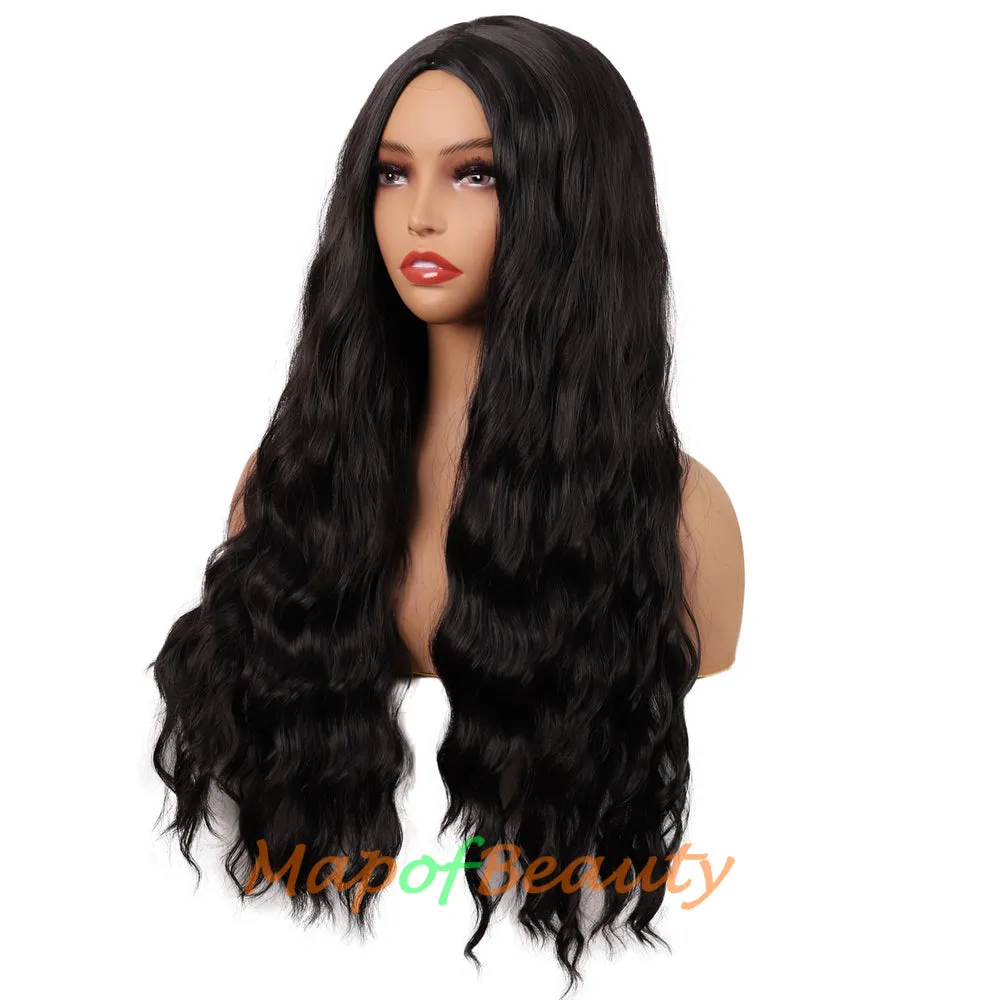 Long Wavy Wigs Middle Part Synthetic Fiber Curly Hair Replacement Wig For Party Cosplay Daily