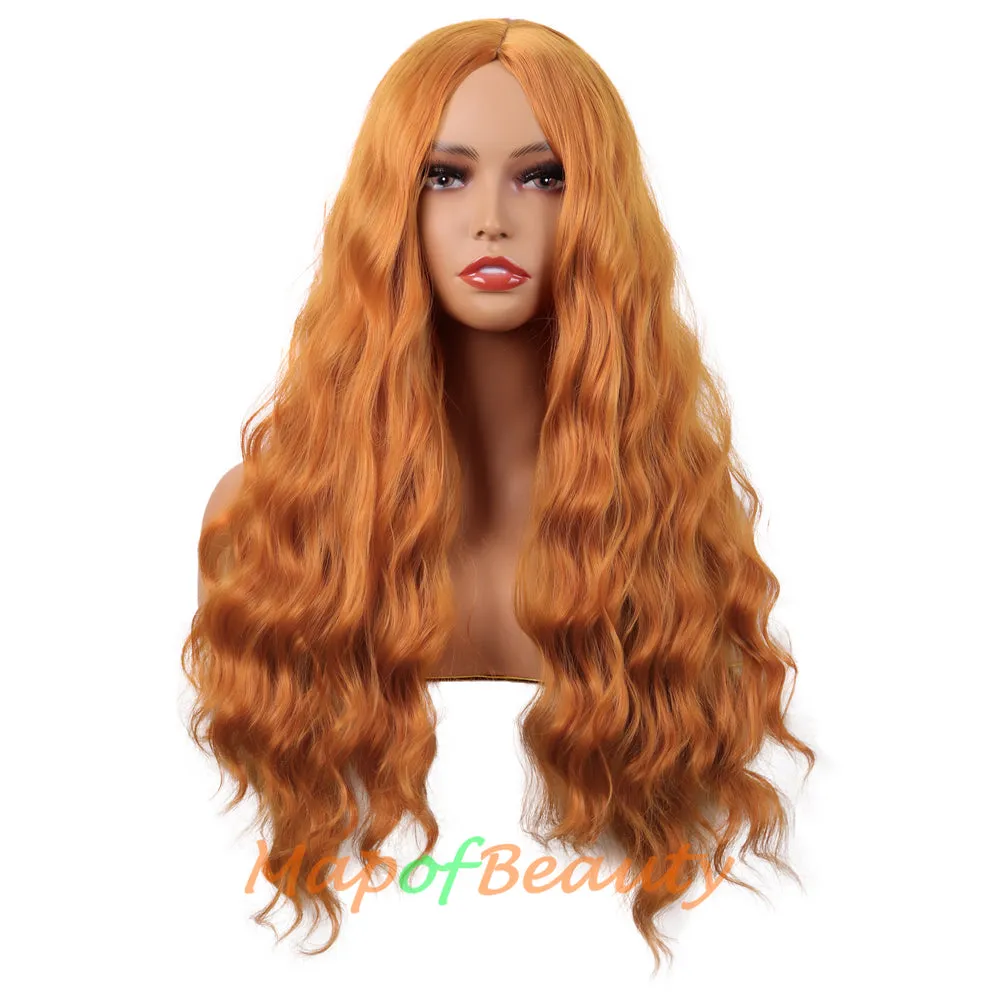 Long Wavy Wigs Middle Part Synthetic Fiber Curly Hair Replacement Wig For Party Cosplay Daily