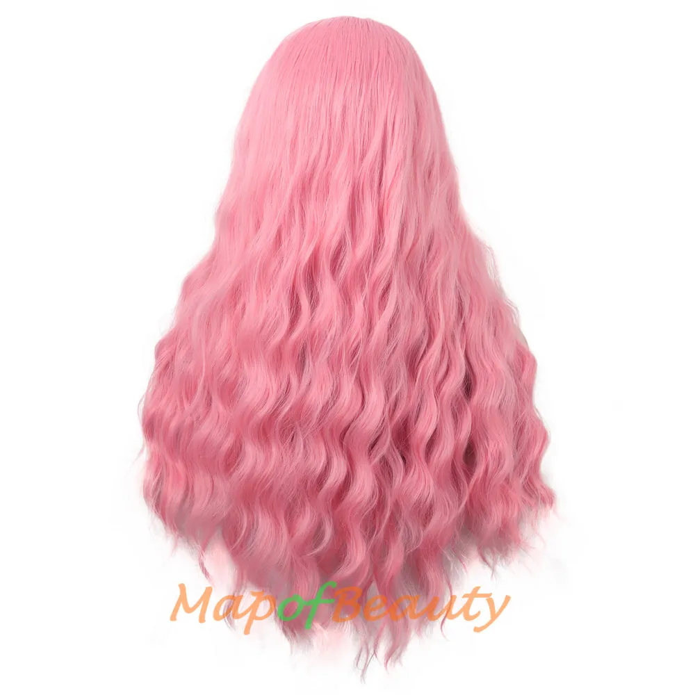 Long Wavy Wigs Middle Part Synthetic Fiber Curly Hair Replacement Wig For Party Cosplay Daily