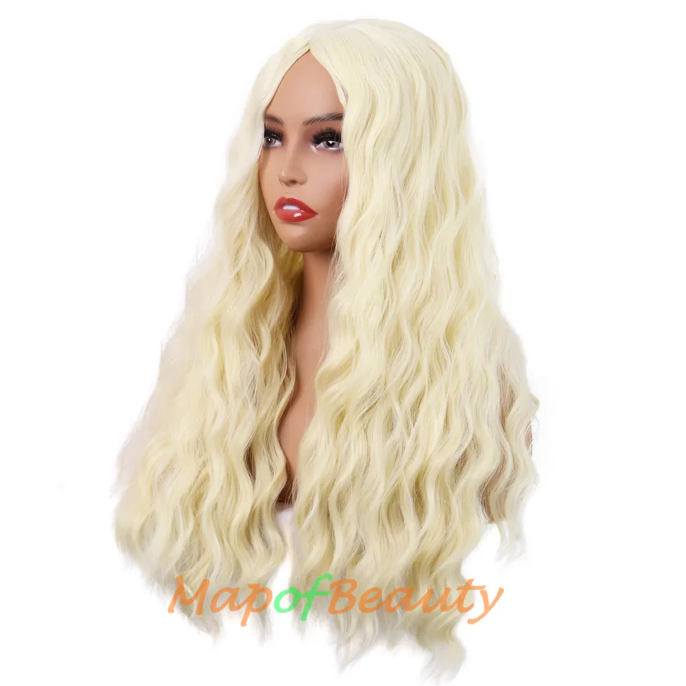 Long Wavy Wigs Middle Part Synthetic Fiber Curly Hair Replacement Wig For Party Cosplay Daily