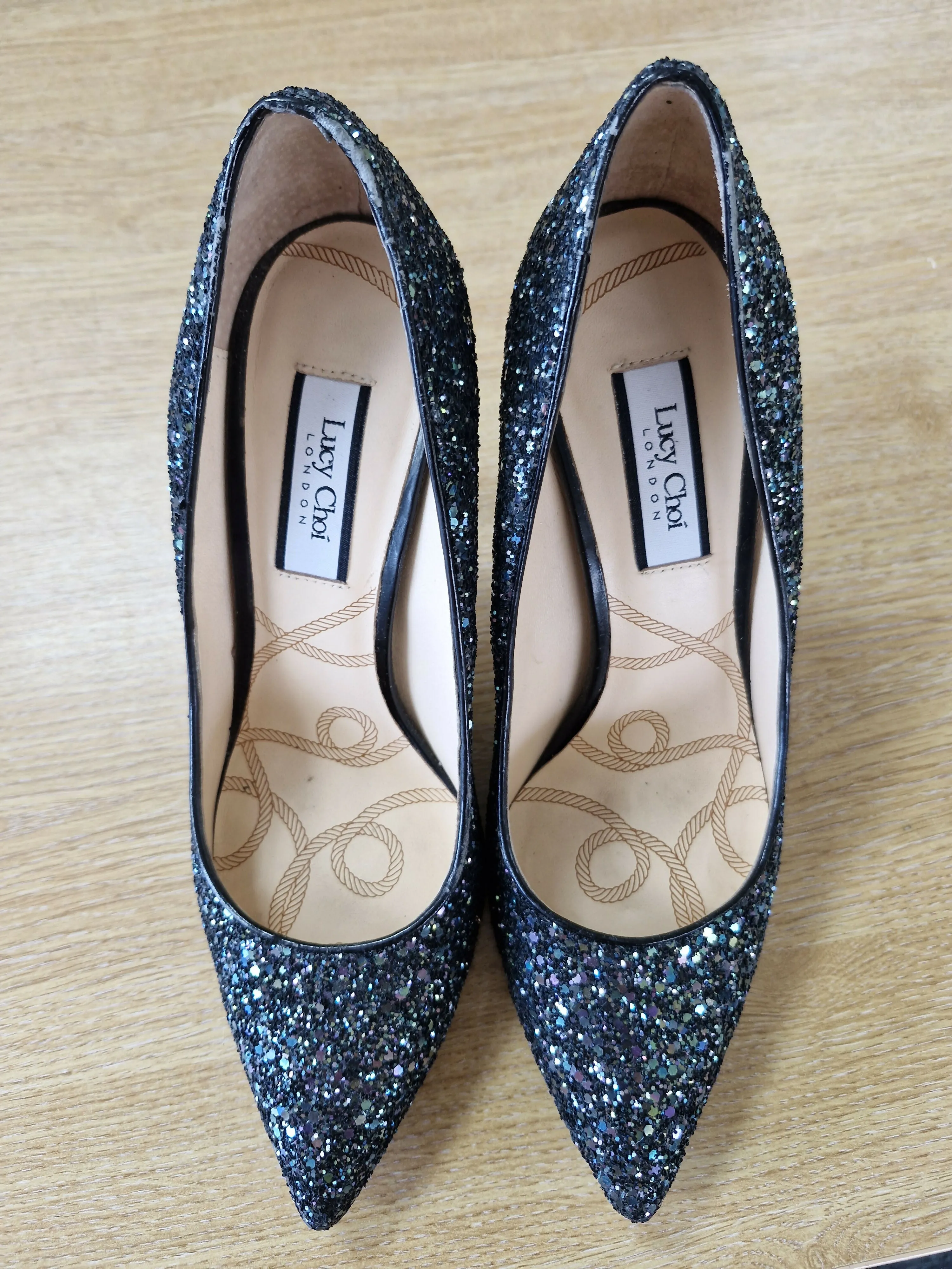 Lucy Choi Black Sparkle Stilettos