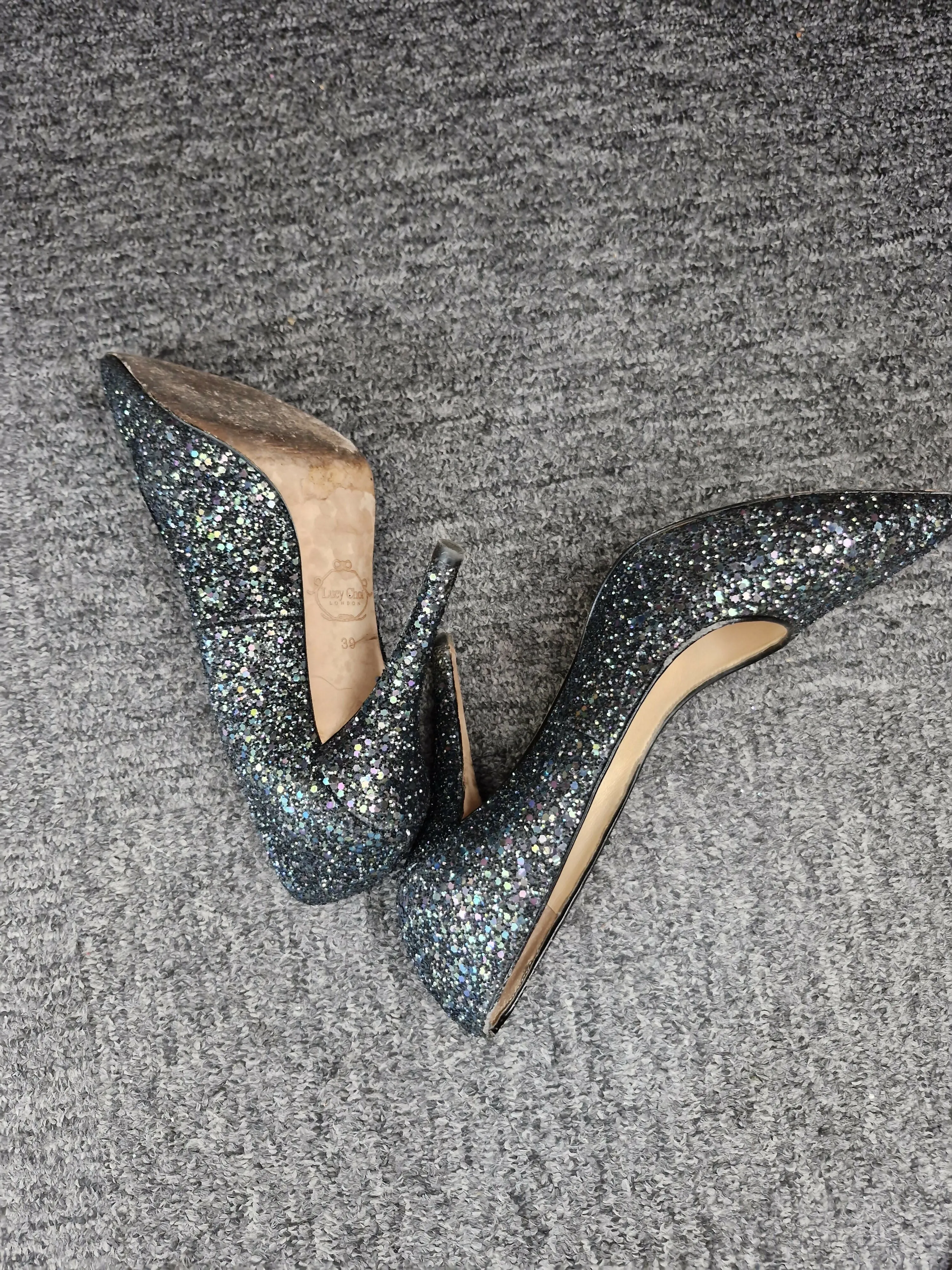Lucy Choi Black Sparkle Stilettos