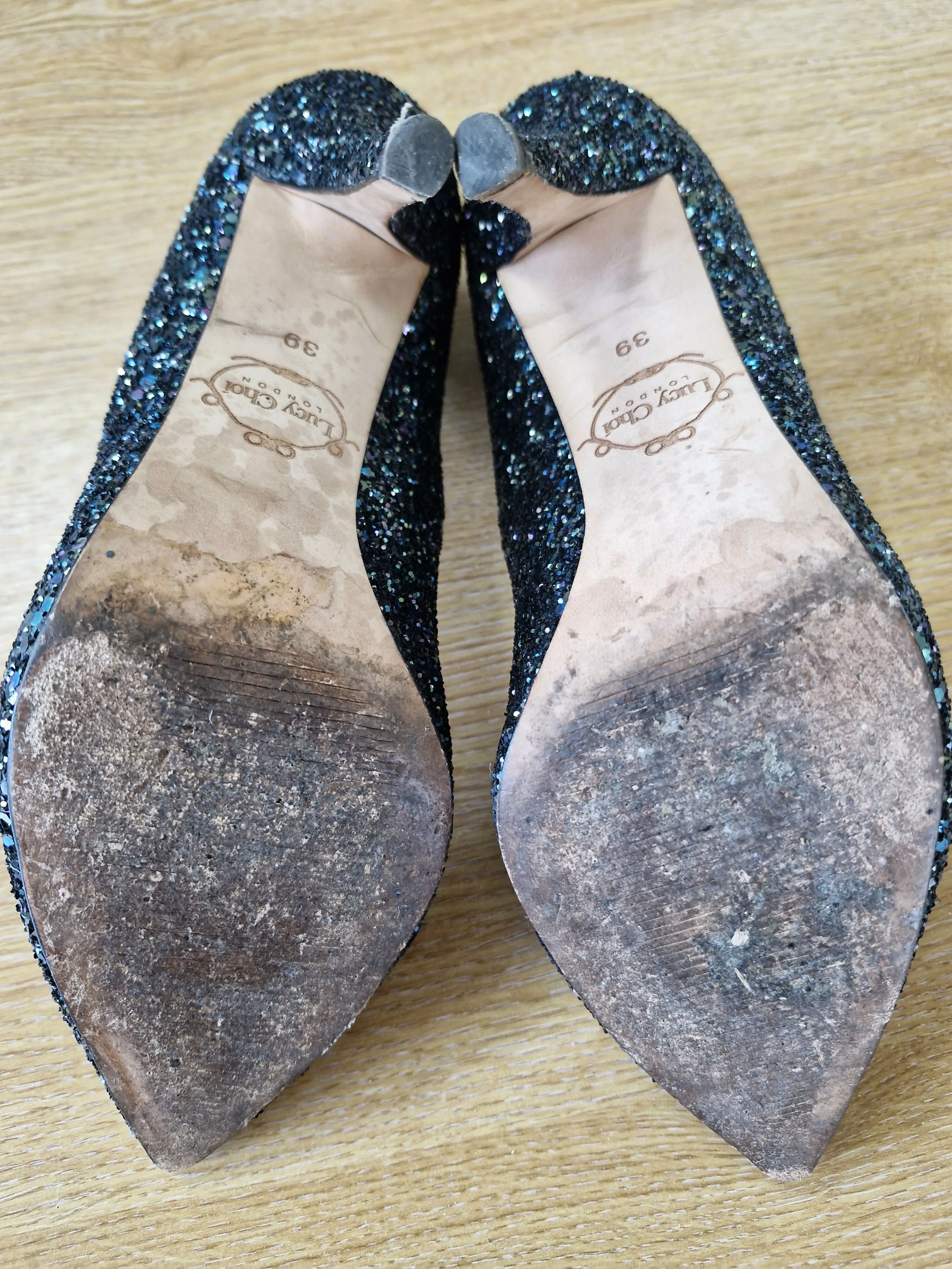 Lucy Choi Black Sparkle Stilettos