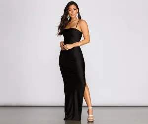 Mila High Stylish Slit Ruched Dress
