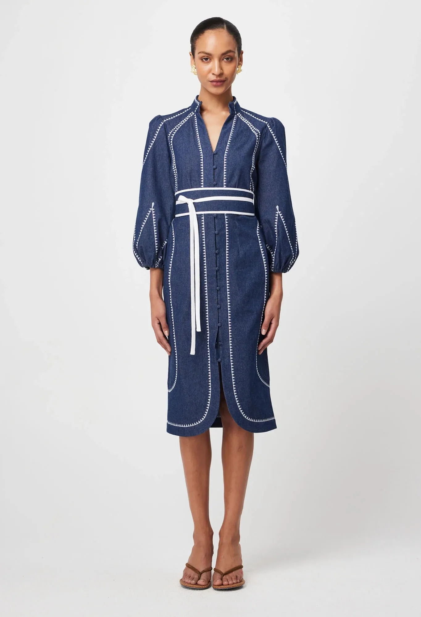 Once Was - Swanson Embroidered Cotton Dress - Dark Denim