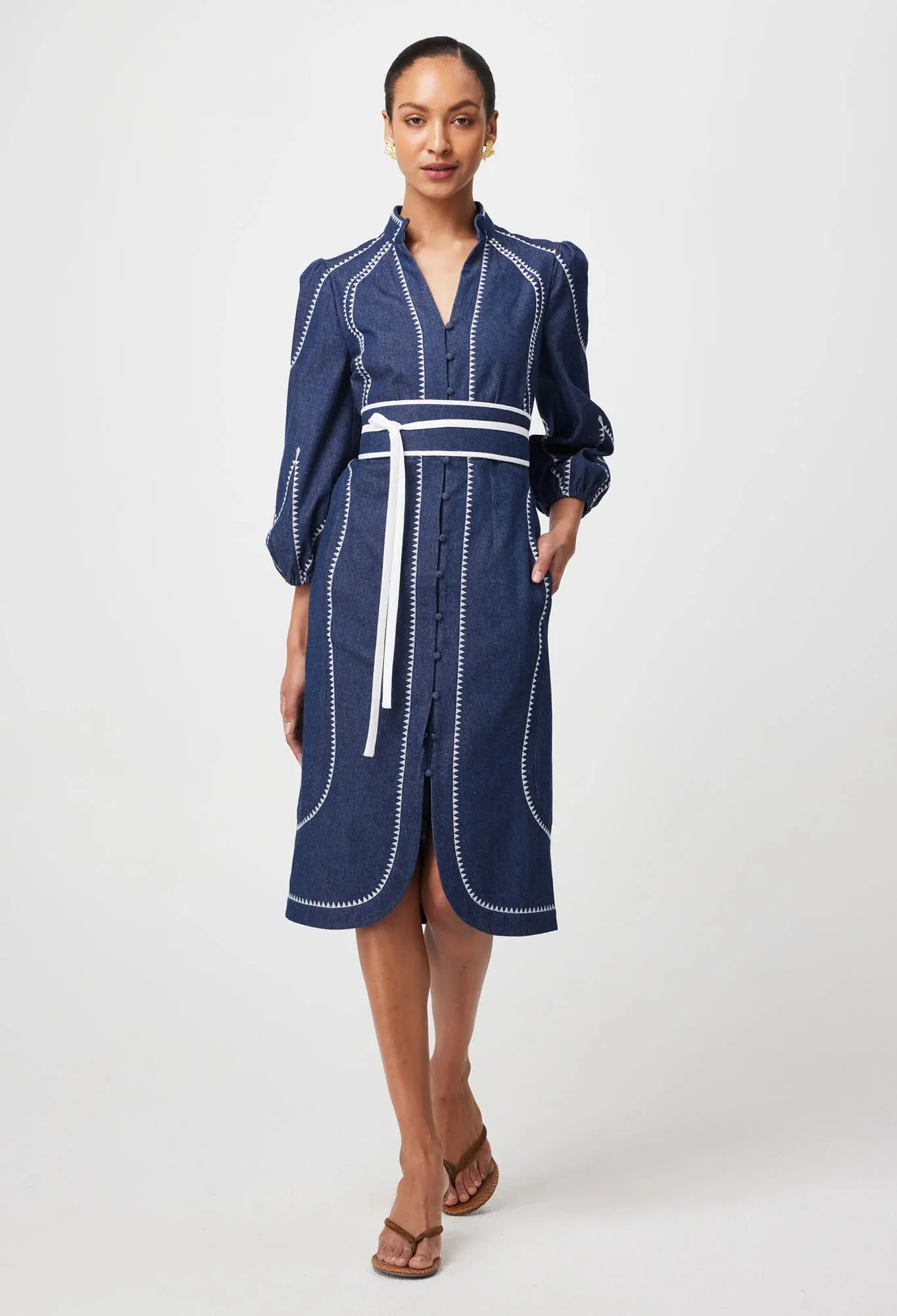 Once Was - Swanson Embroidered Cotton Dress - Dark Denim