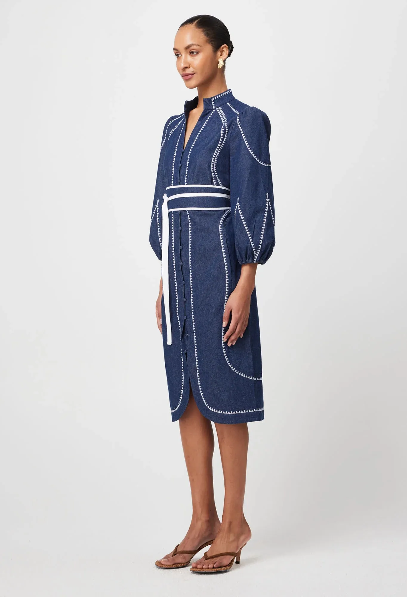 Once Was - Swanson Embroidered Cotton Dress - Dark Denim