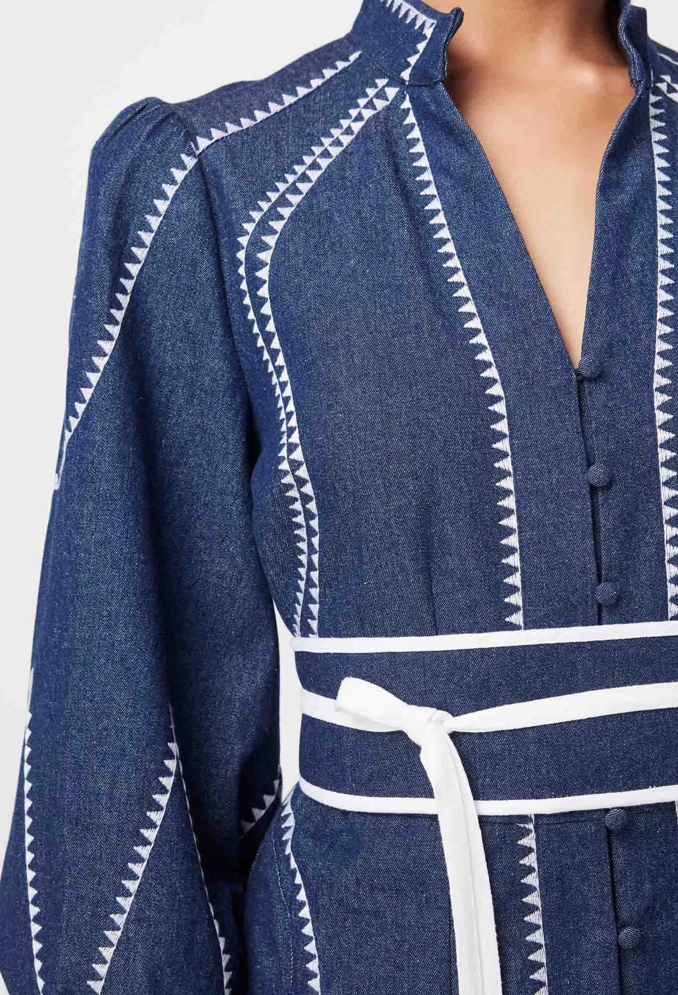 Once Was - Swanson Embroidered Cotton Dress - Dark Denim