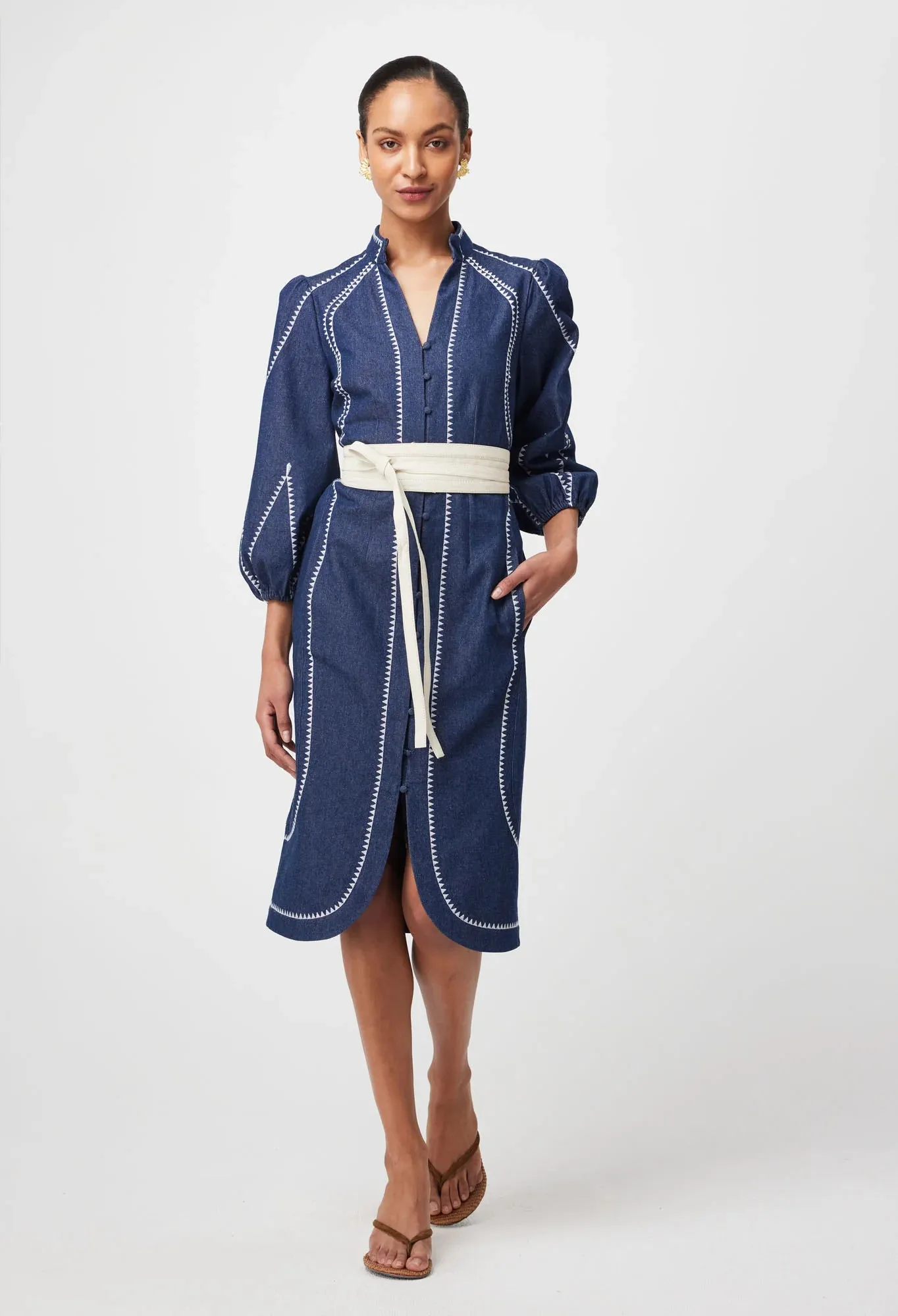 Once Was - Swanson Embroidered Cotton Dress - Dark Denim