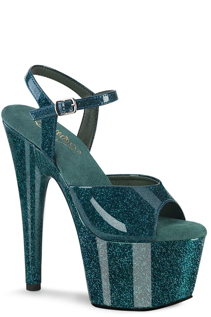 Pleaser USA Adore-709GP 7inch Pleaser Stilettos - Teal Glitter