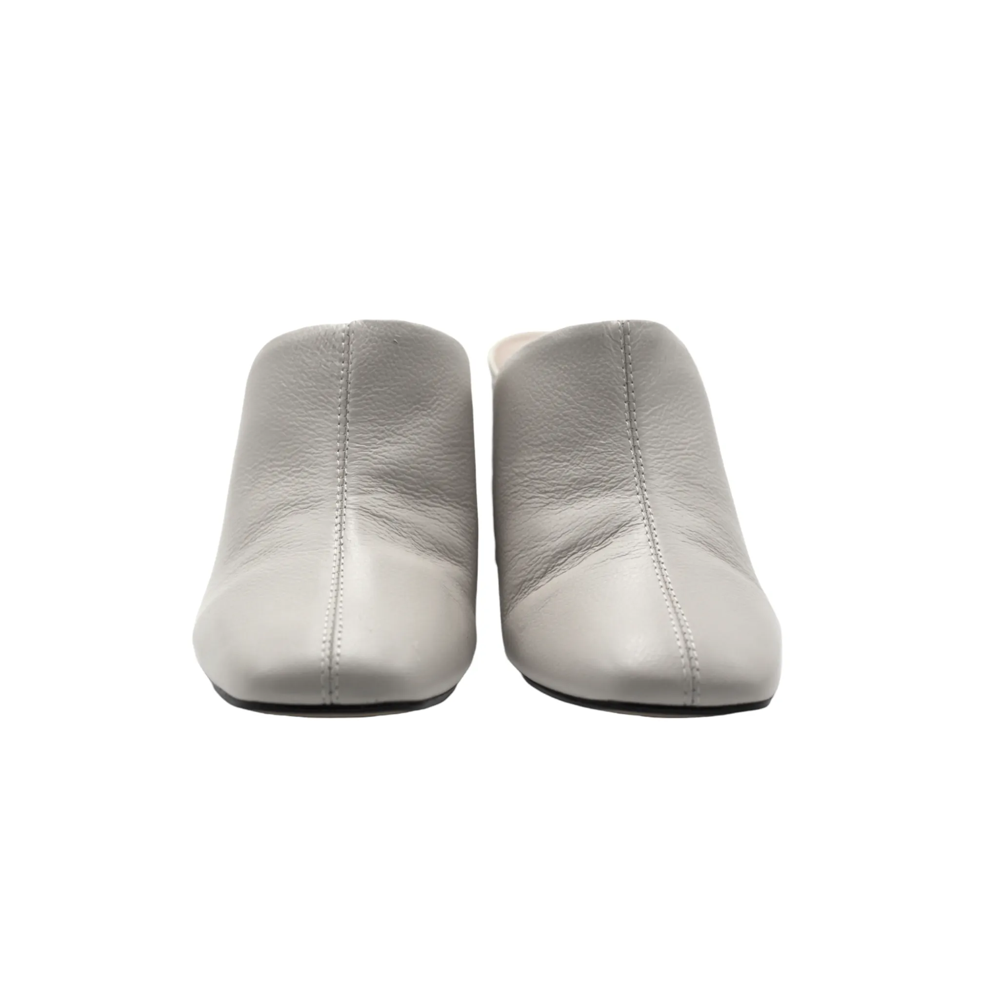 Pointed Off White Leather Heeled Mules