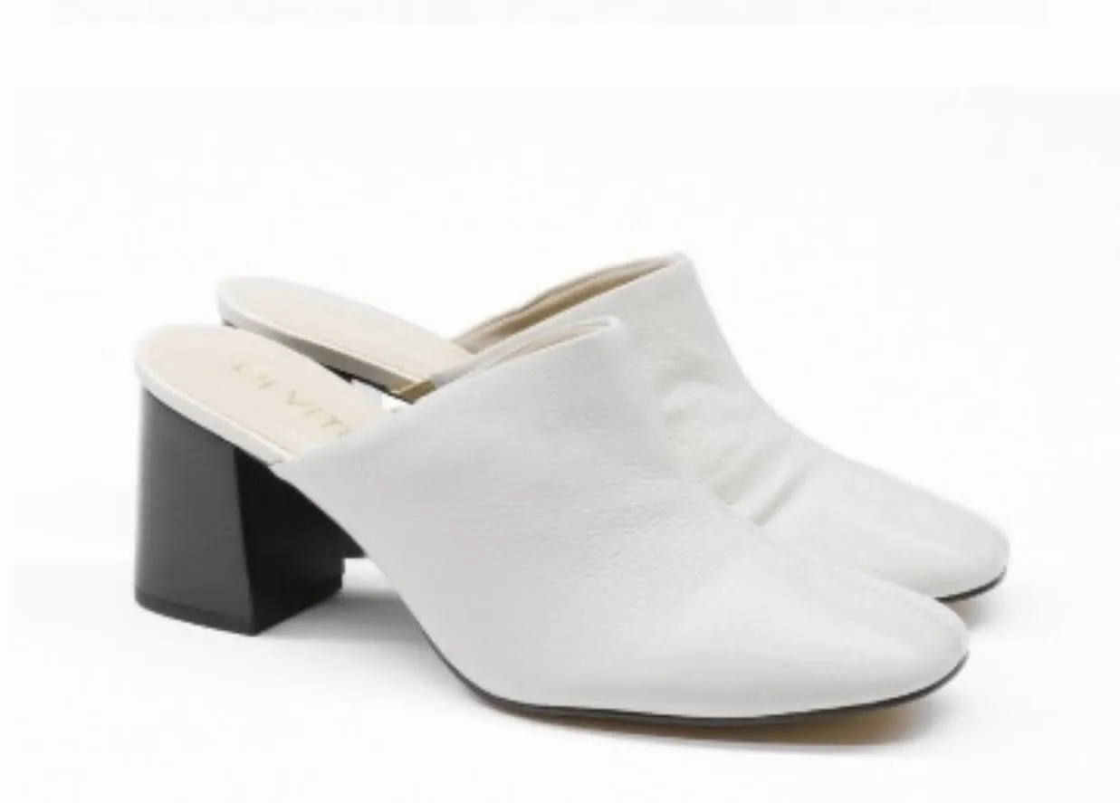 Pointed Off White Leather Heeled Mules