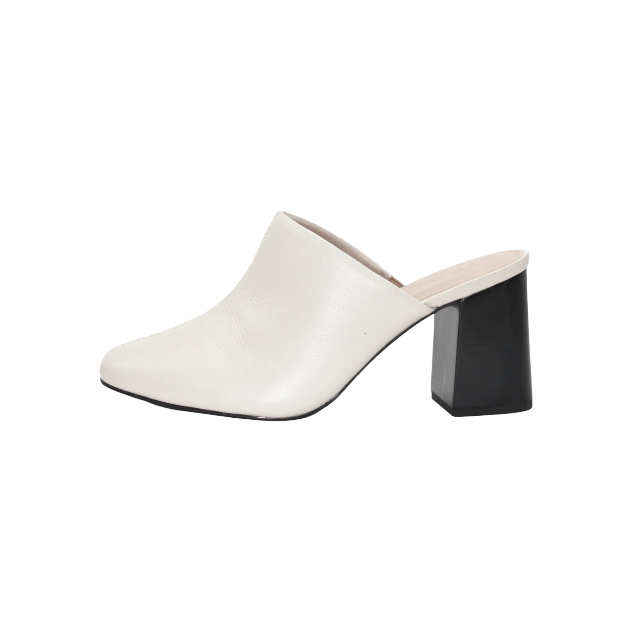 Pointed Off White Leather Heeled Mules