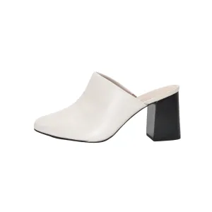 Pointed Off White Leather Heeled Mules