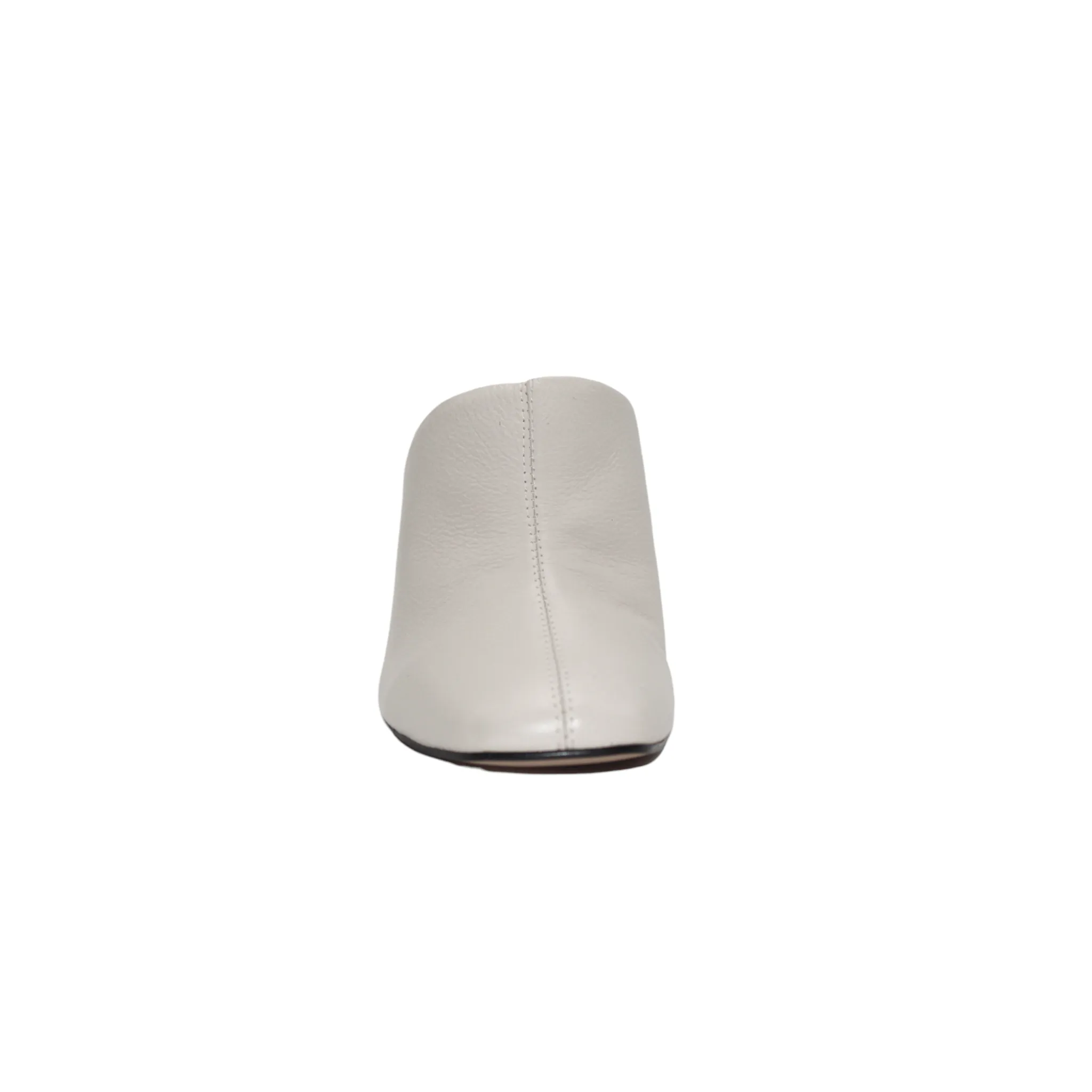 Pointed Off White Leather Heeled Mules