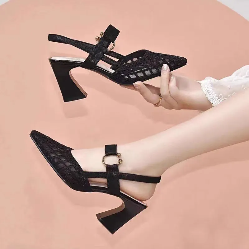 Pointy Toe Ankle Strap Sandals | Rhinestone Accents, Stylish Design, Comfortable Fit for Women
