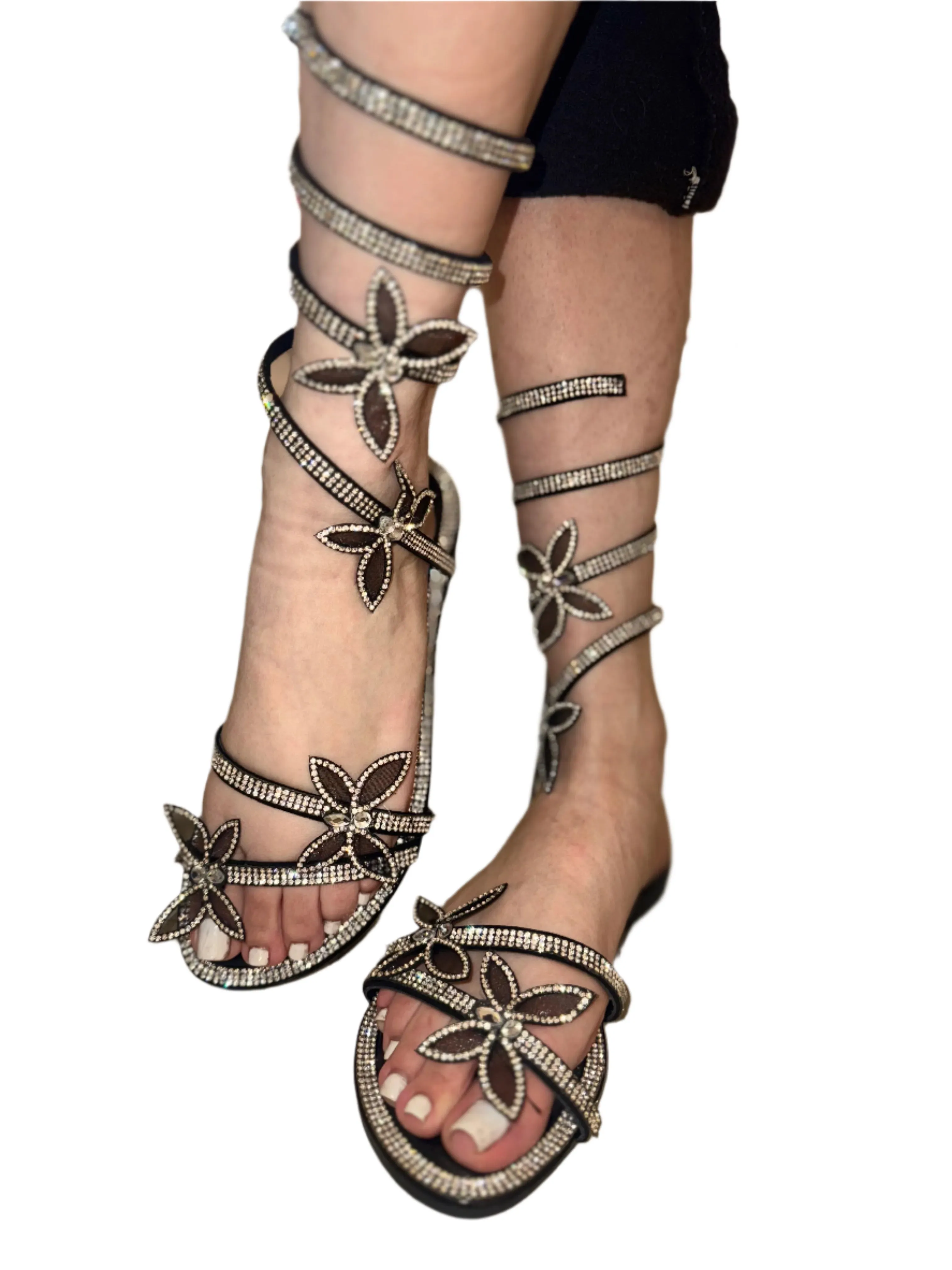 RHINESTONE BUTTERFLY FLAT SPIRAL SANDAL ROO-13