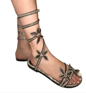 RHINESTONE BUTTERFLY FLAT SPIRAL SANDAL ROO-13