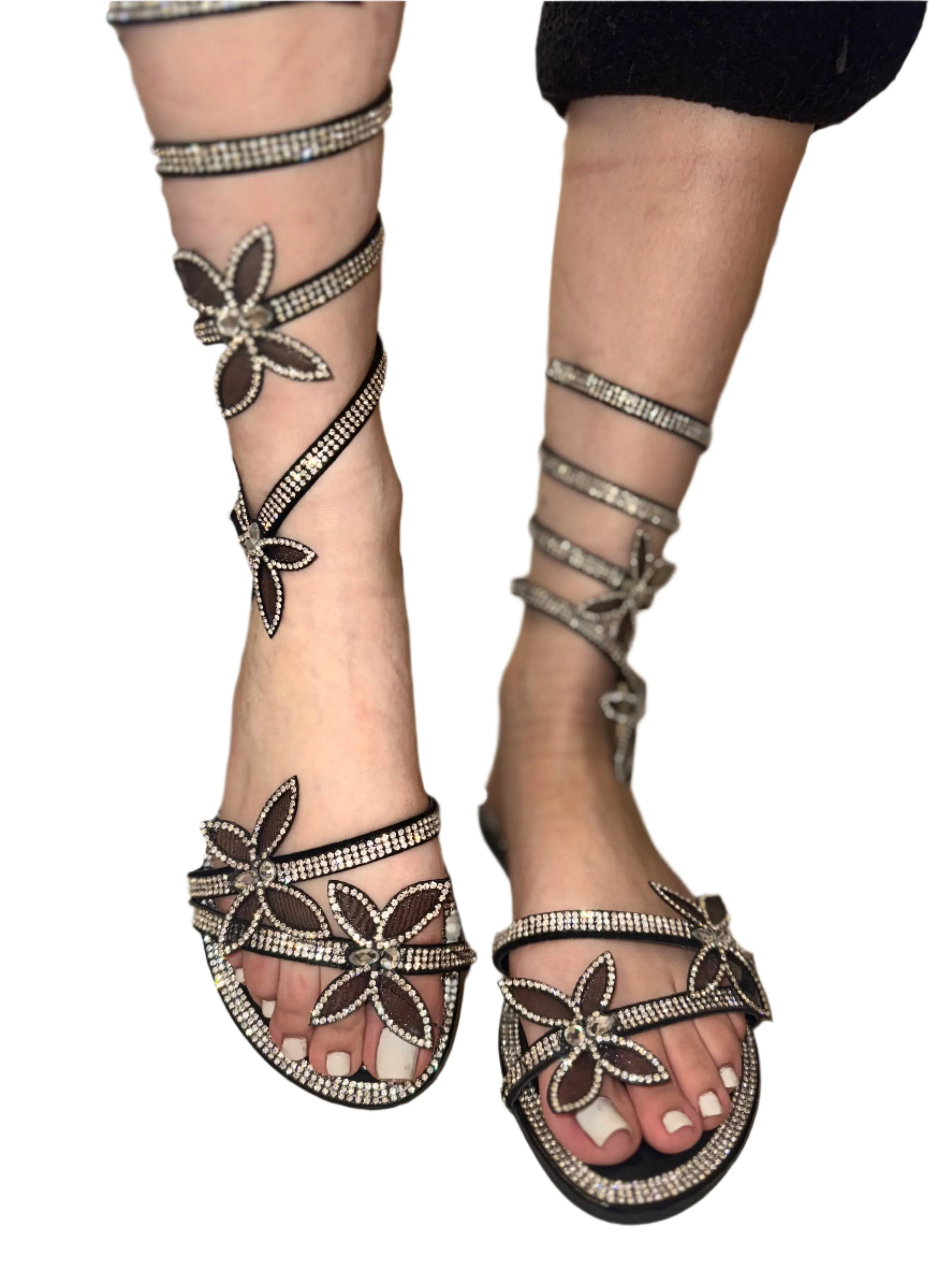 RHINESTONE BUTTERFLY FLAT SPIRAL SANDAL ROO-13
