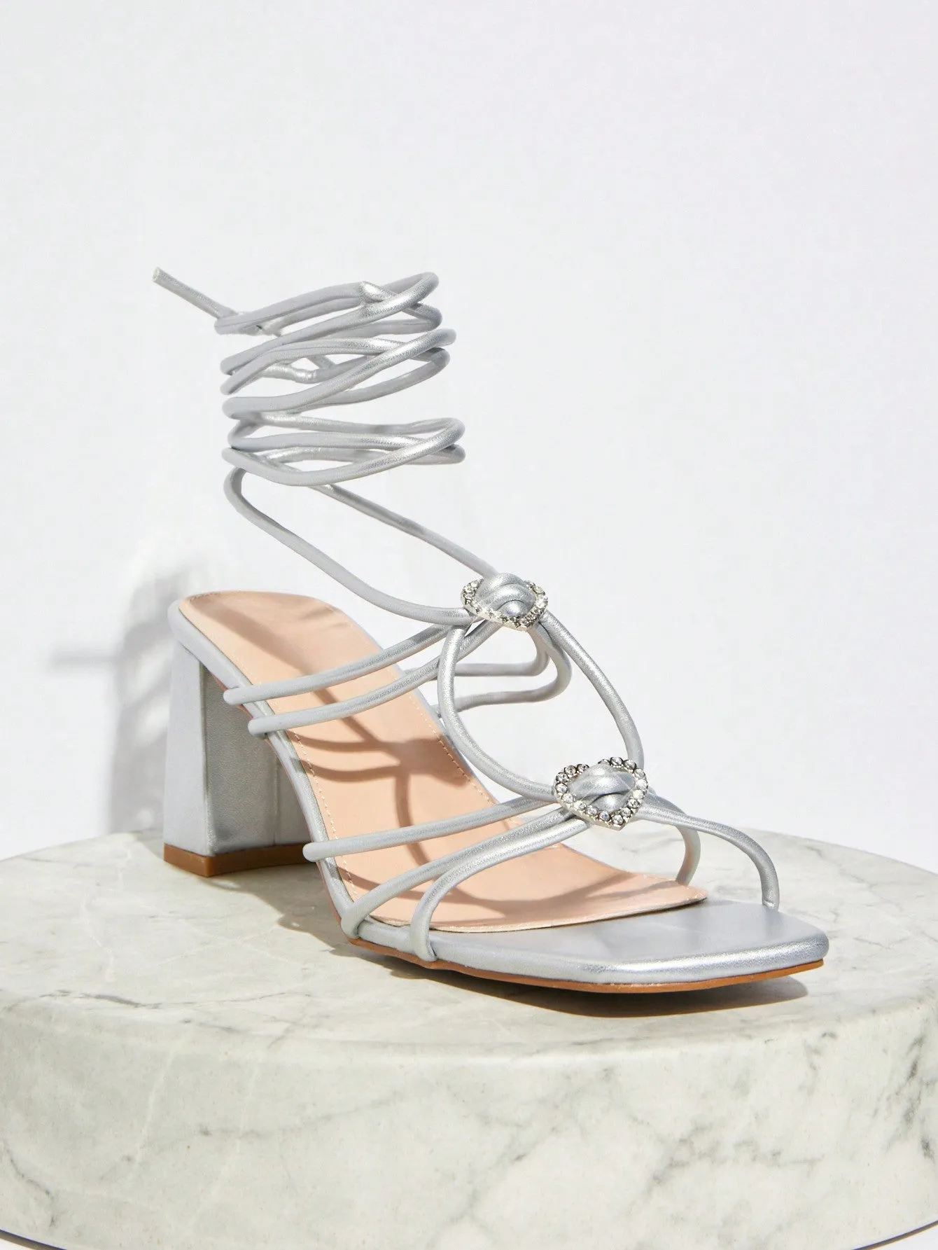 Rhinestone Embellished Cross Straps High Heel Sandals