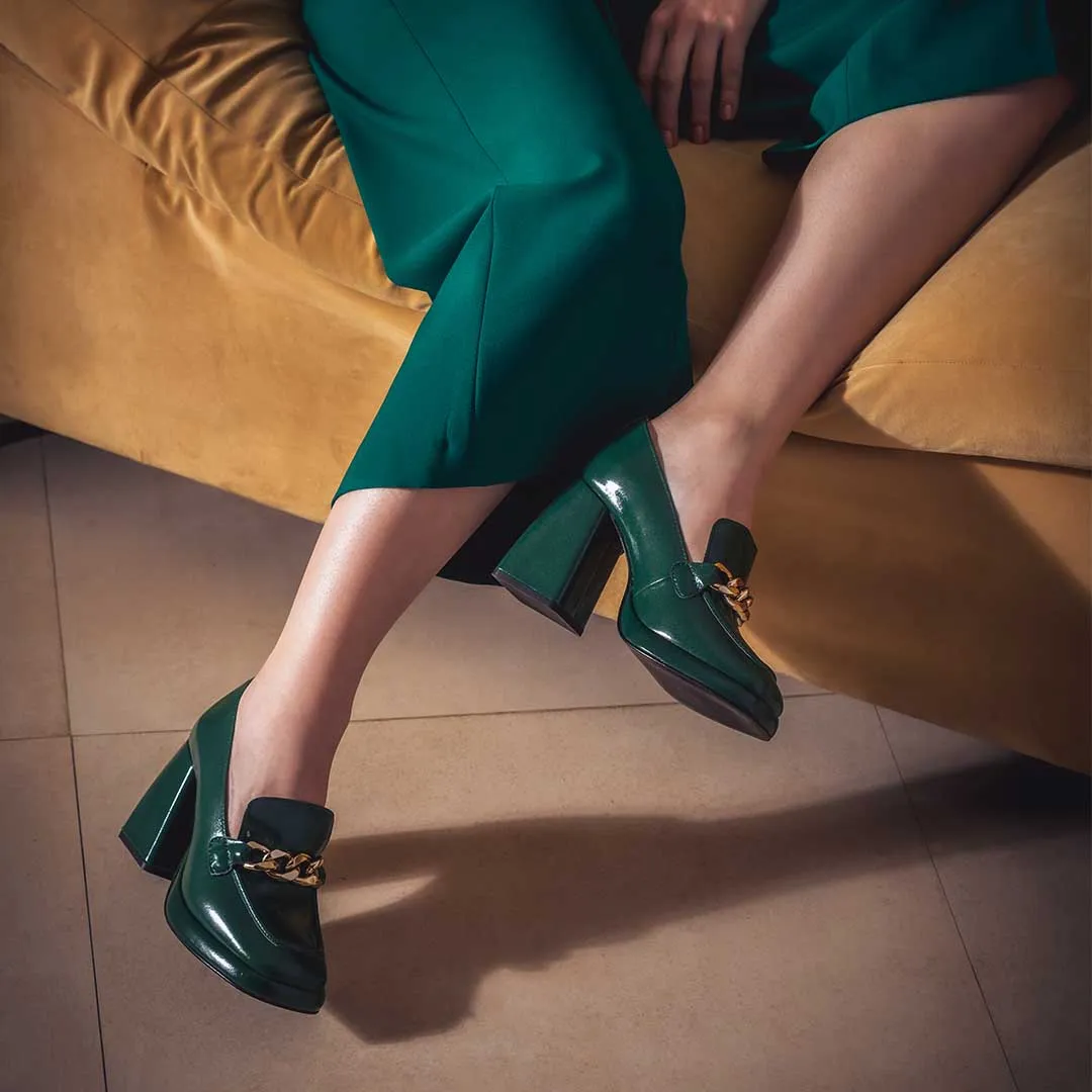 Saint Benoîte Green Patent Leather Handcrafted Moccasins