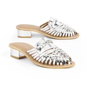 Samurra Silver Heeled Huarache Mules - 1.5" Heels