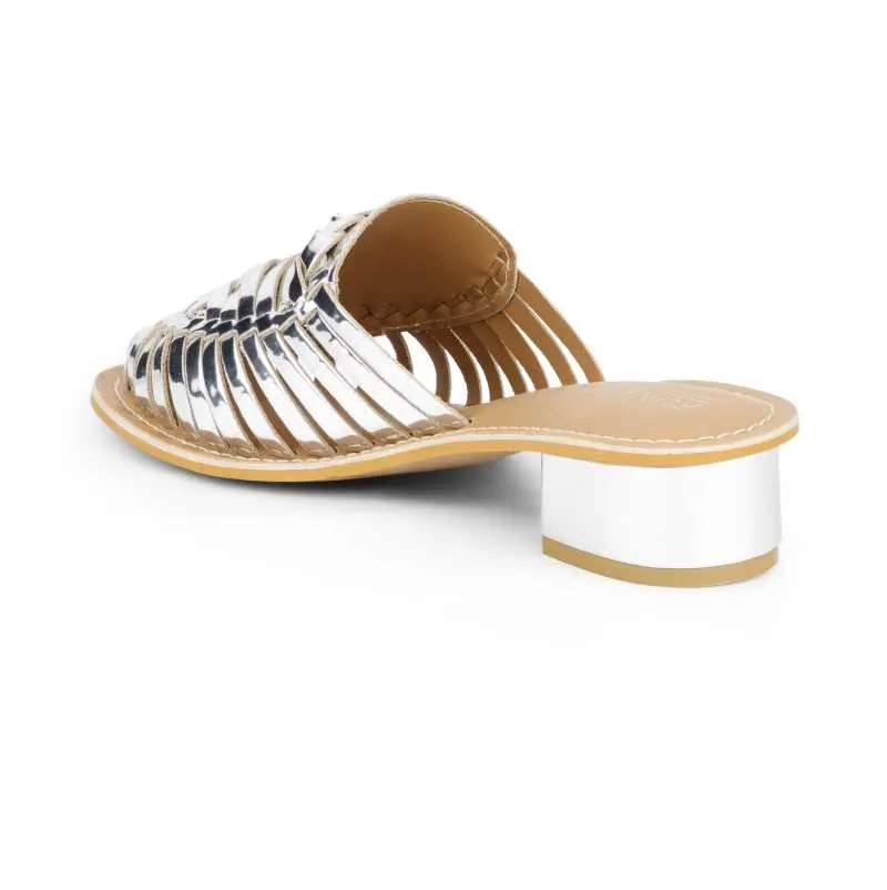 Samurra Silver Heeled Huarache Mules - 1.5" Heels