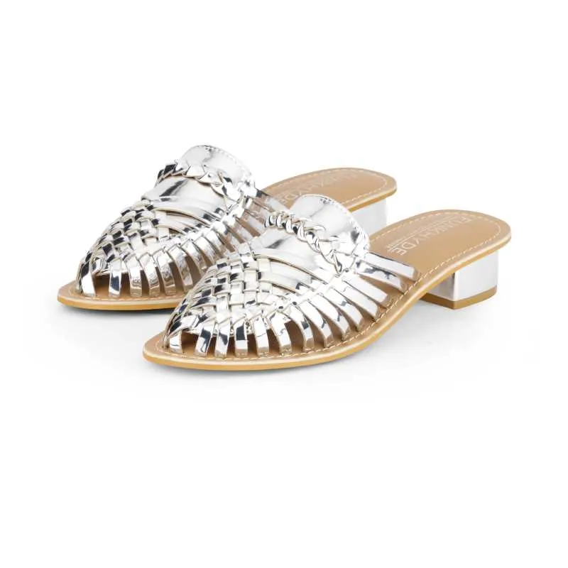 Samurra Silver Heeled Huarache Mules - 1.5" Heels
