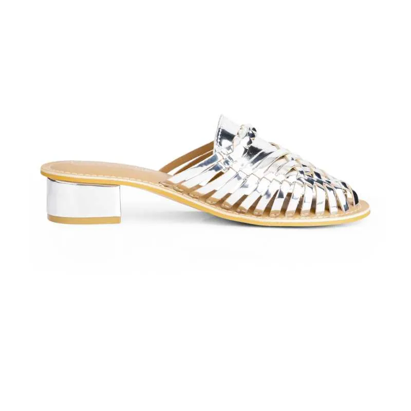 Samurra Silver Heeled Huarache Mules - 1.5" Heels