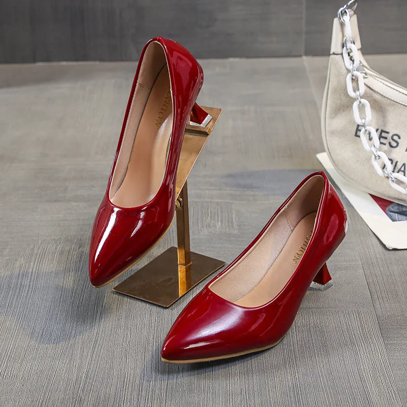 Shallow Mouth Pointed High Heels Sexy Patent Leather Stilettos