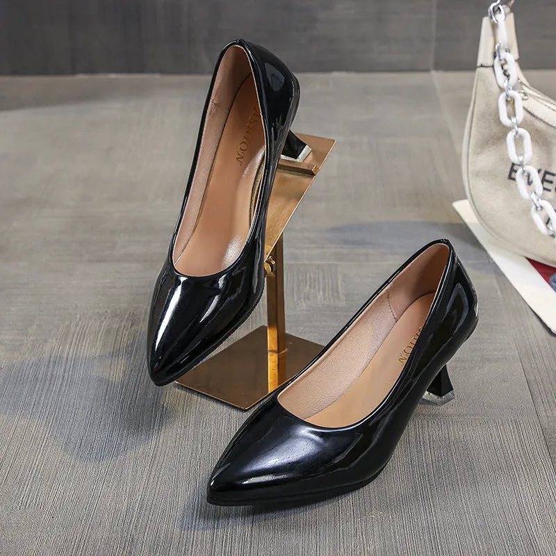 Shallow Mouth Pointed High Heels Sexy Patent Leather Stilettos