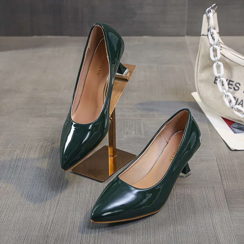 Shallow Mouth Pointed High Heels Sexy Patent Leather Stilettos