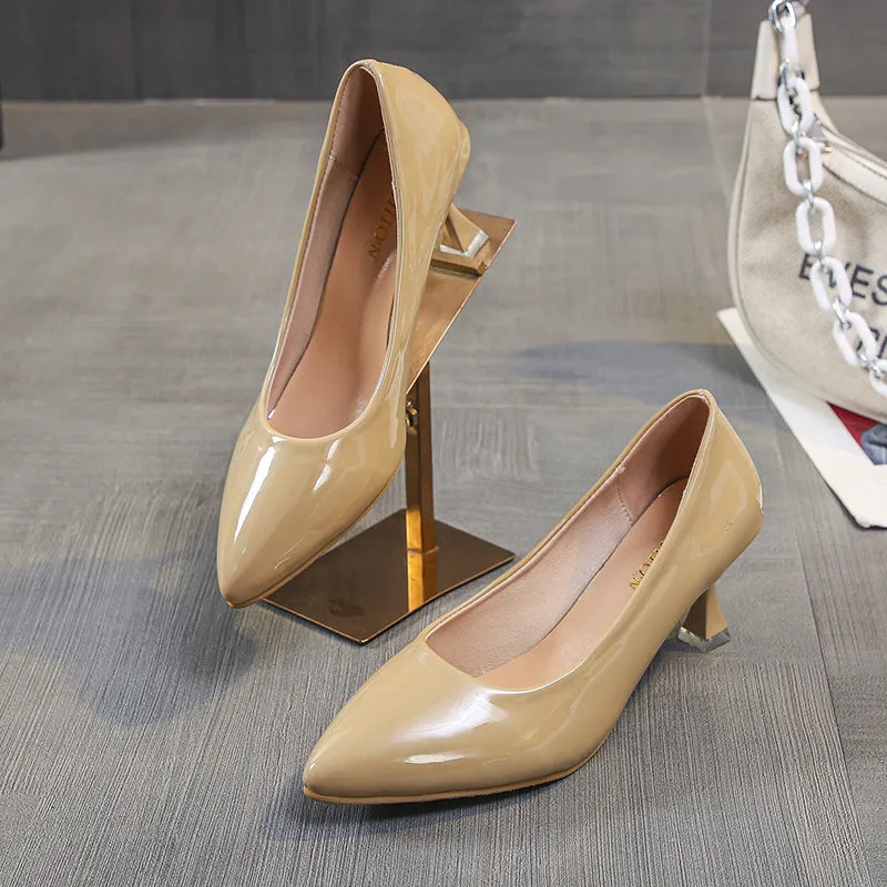 Shallow Mouth Pointed High Heels Sexy Patent Leather Stilettos