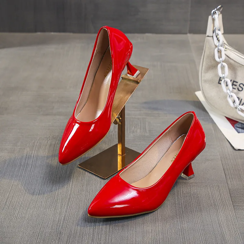 Shallow Mouth Pointed High Heels Sexy Patent Leather Stilettos