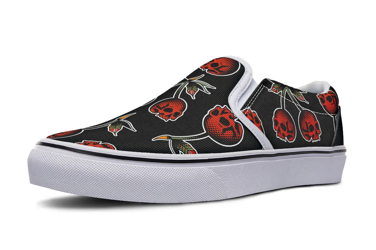 Skull Cherry Slip On Shoes