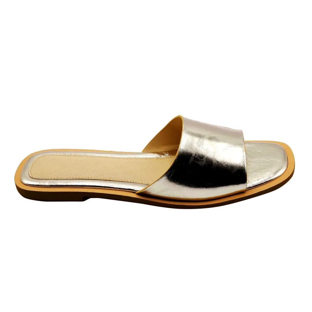 Sparkling Delights - Golden - Crinkle Finish Leather Slides