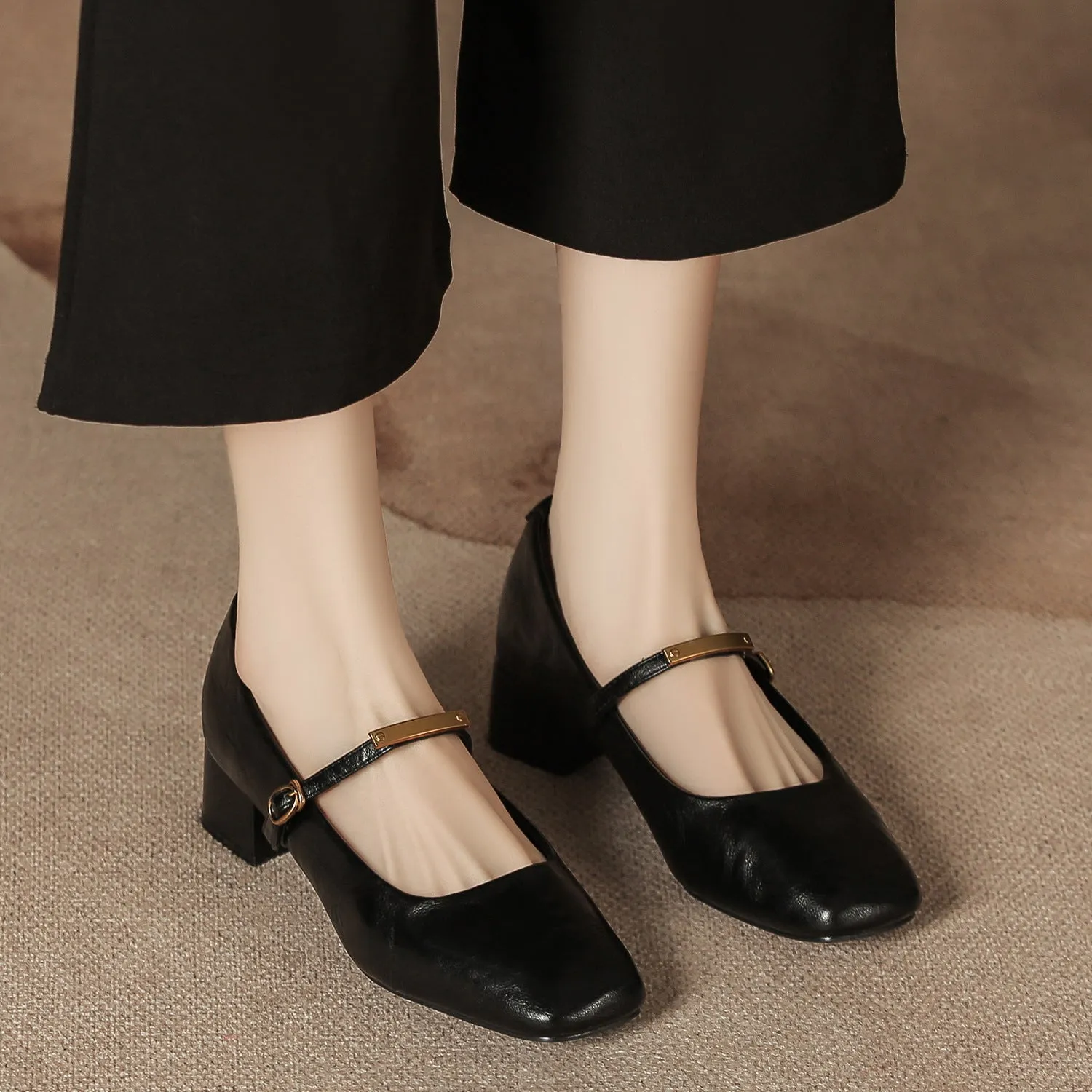 Square Toe Block Heel Pumps